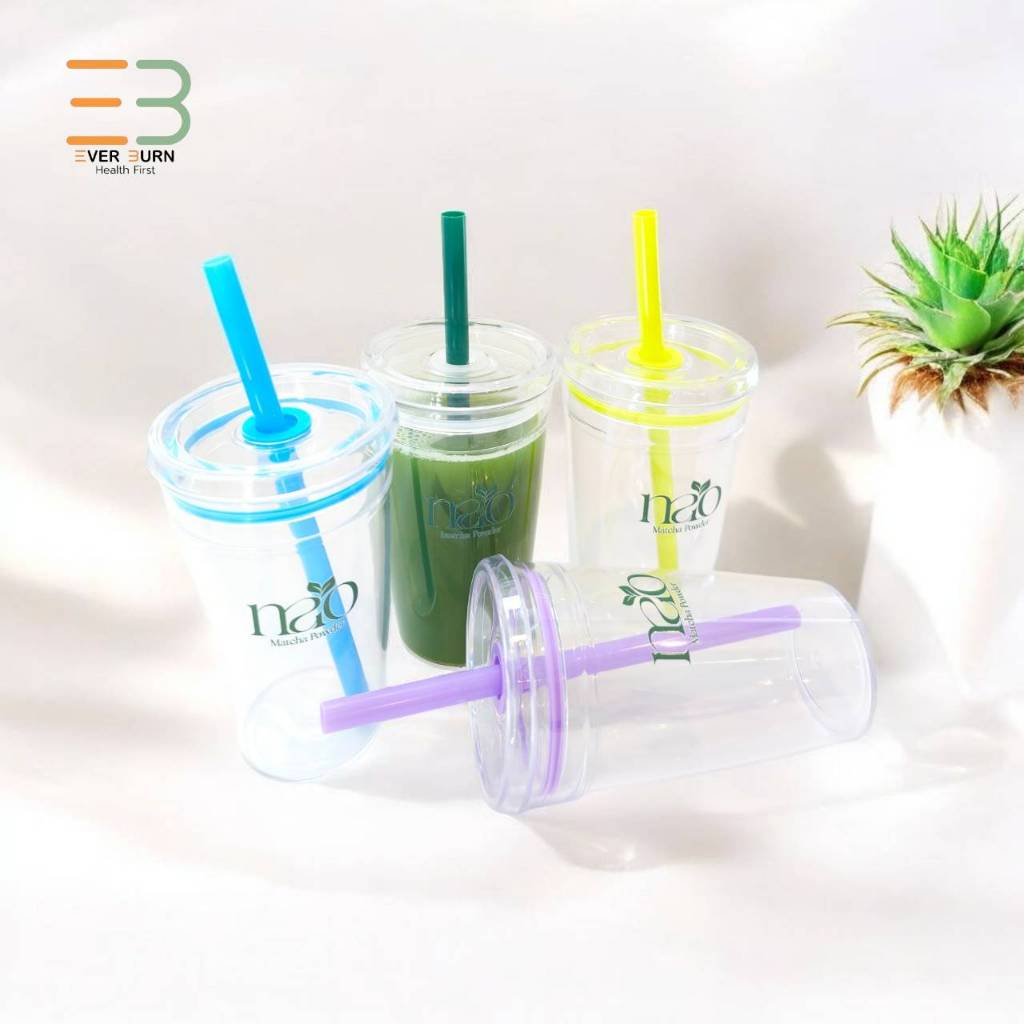 แก้ว นาโอะ พร้อมหลอด ดีไซน์เรียบหรู มินิมอล ขนาด 450 ml.(คละสี)