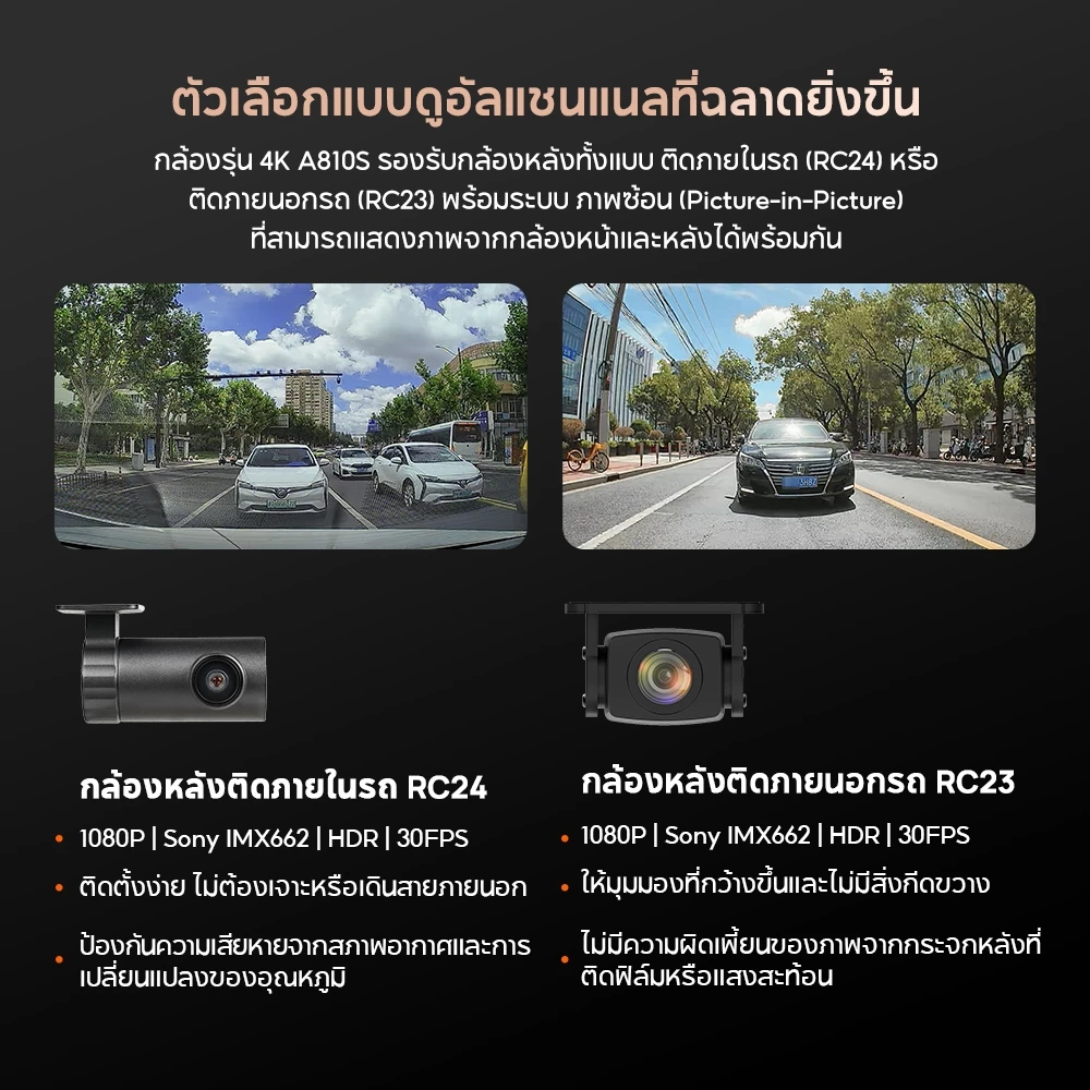 70mai A810S Dash Cam 4K Built-In GPS Full HD WDR 4G 70 Mai Car Camera กล้องติดรถยนต์ รับประกันศูนย์ไทย 3ปี thumbnail 10