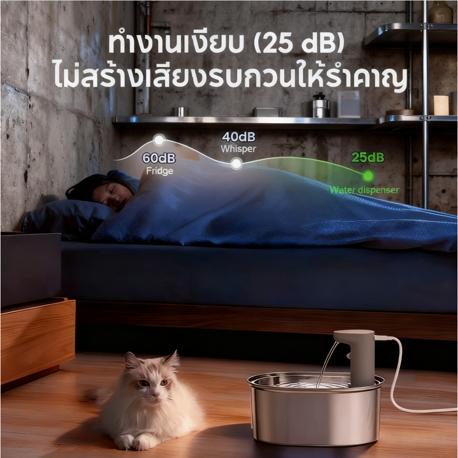 เครื่องน้ำแมวอัจฉริยะ 3.2L ระบบเซ็นเซอร์ น้ำไหลเวียนฟิลเตอร์ 4 ขั้น รักษาความสะอาด ทำงานเงียบ - รูปที่ 5