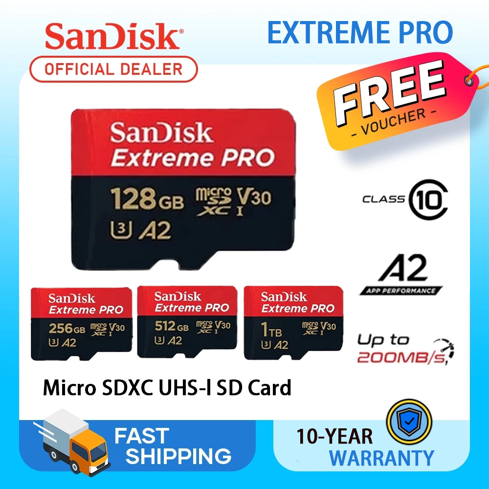 SanDisk Extreme pro 128GB 256GB 512GB 1TB A2 Micro SDXC Card SanDisk Extreme pro การ์ดหน่วยความจำ