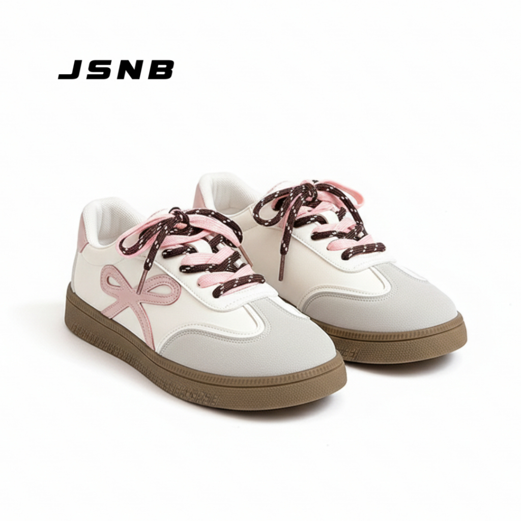 JSNB [สินค้าใหม่] ส่งฟรี รองเท้าผ้าใบผู้หญิง ลายโบว์น่ารัก เชือกผูก 2 เส้น พื้นนุ่ม สูง 2 cm. น้ำหนักเบา [LN8815]