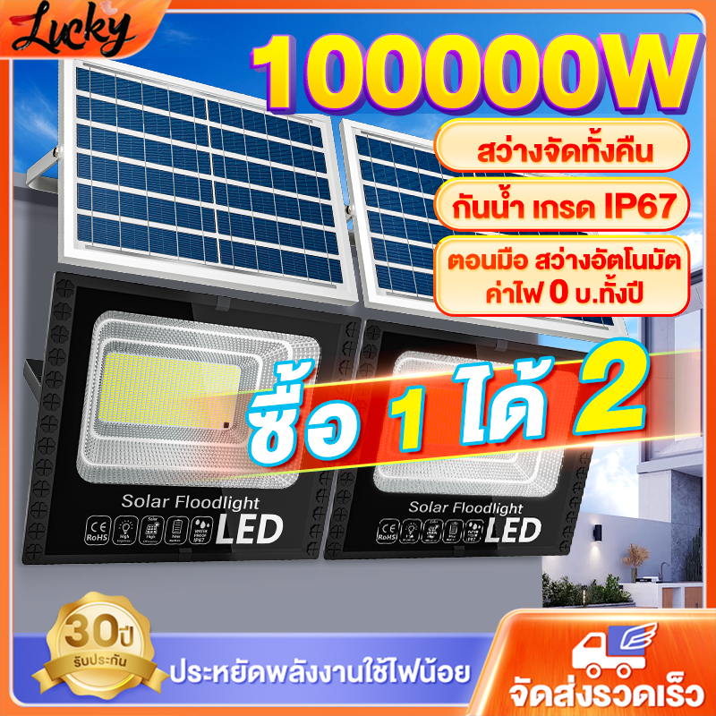 ไฟโซล่าเซลล์ ไฟถนน โซล่าเซลล์ ซื้อ 1 แถม 1 โซล่าเซลล์สปอตไลท์ ไฟสปอร์ตไลท์ LED IP67 เปิดปิดอัตโนมัติ