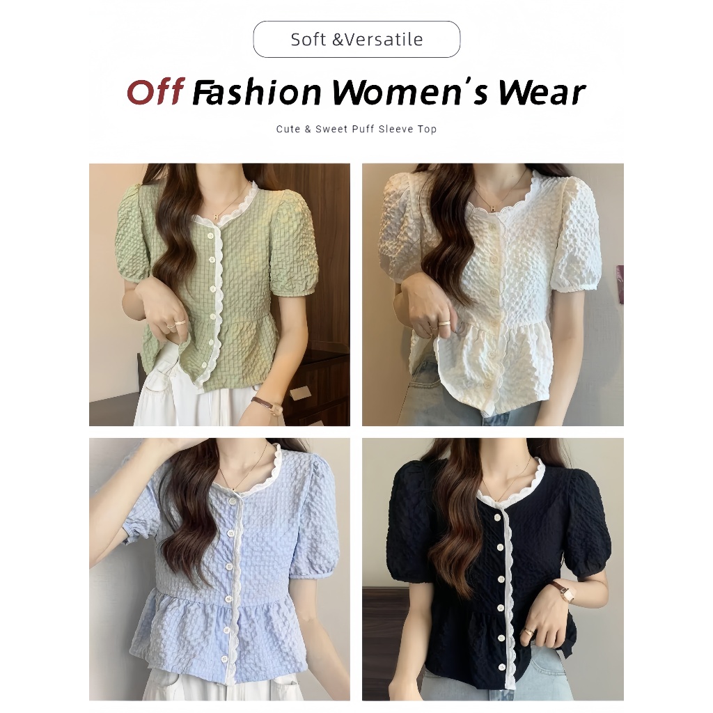 OFF SHOP เสื้อไหมพรมแขนสั้นสไตล์เกาหลี สำหรับเดท/สาวข้างบ้าน (60109)