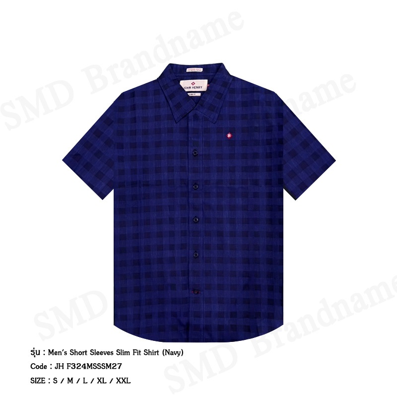 John Henry เสื้อเชิ้ตแขนสั้นผู้ชาย รุ่น Men's Short Sleeves Slim Fit Shirt (Navy) Code: JH F324MSSSM27