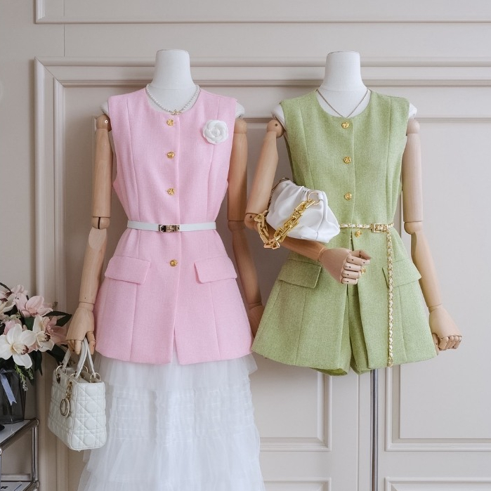 Mintie เสื้อตัวยาวแขนกุด (เฉพาะเสื้อ) ผ้าทวีตอย่างดี มีซับใน ป้ายPrisana