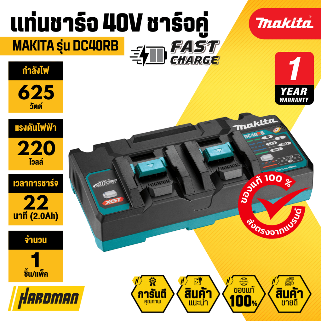 MAKITA DC40RB (191N09-8) แท่นชาร์จแบตเตอรี่ 40V (ชาร์จคู่ชาร์จเร็ว) ❘ รับประกัน 1 ปี