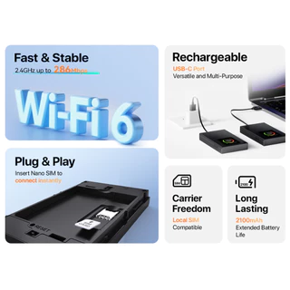 Tenda MF3/MF6 4G LTE Pocket WiFi 6 AX300 ฮอตสปอตพกพาความเร็วสูง มาพร้อมหน้าจอสี 1.44 นิ้ว พอร์ต USB-C Plug & Play