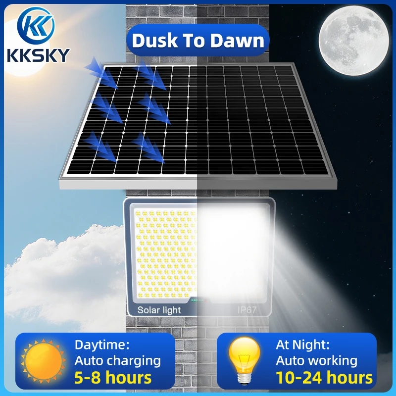 KKSKY ไฟโซล่าเซลล์ IP67 กันน้ำ Solar Light 200000W ไฟโซลาเซลล์ เซ็นเซอร์ พร้อมรีโ โซลาร์เซลล์ 100000W สปอร์ตไลท์ LED thumbnail 8