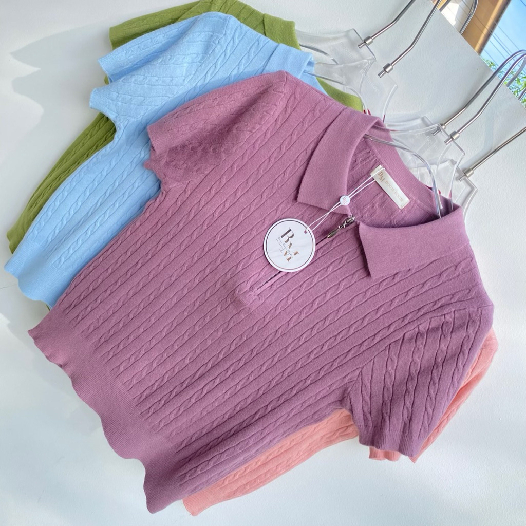 (พร้อมส่ง)BMBRANDStore | รุ่น lovely by BMB TOP 12 เสื้อคอปก คอโปโล แต่งซิป ลายโซ่ ลายเปีย ครอป