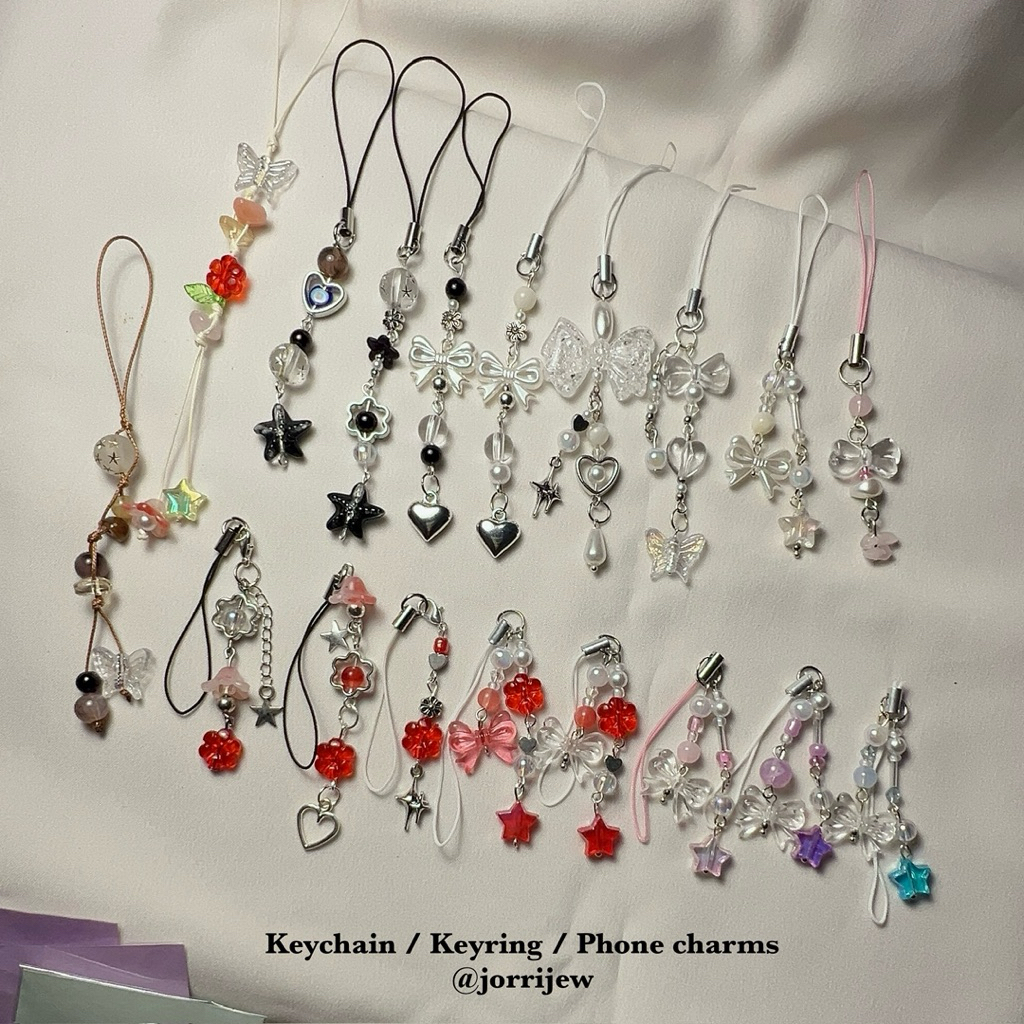 [ keychain / keyring / phone charms ] พวงกุญแจลูกปัด พวงกุญแจเชือกเทียน สายคล้องโทรศัพท์ ที่ห้อยโทรศัพท์ ( พร้อมส่ง )