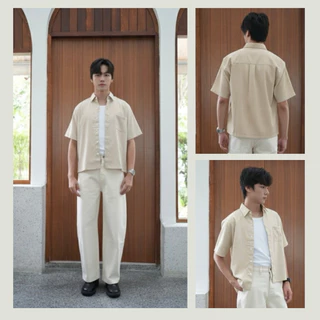 เสื้อเชิ้ตครอปลายริ้ว Unisex Prompt Striped crop แขนสั้น/แขนยาว มีไซส์ อก40"/44"/48" เสื้อเชิ้ตครอปผู้ชาย