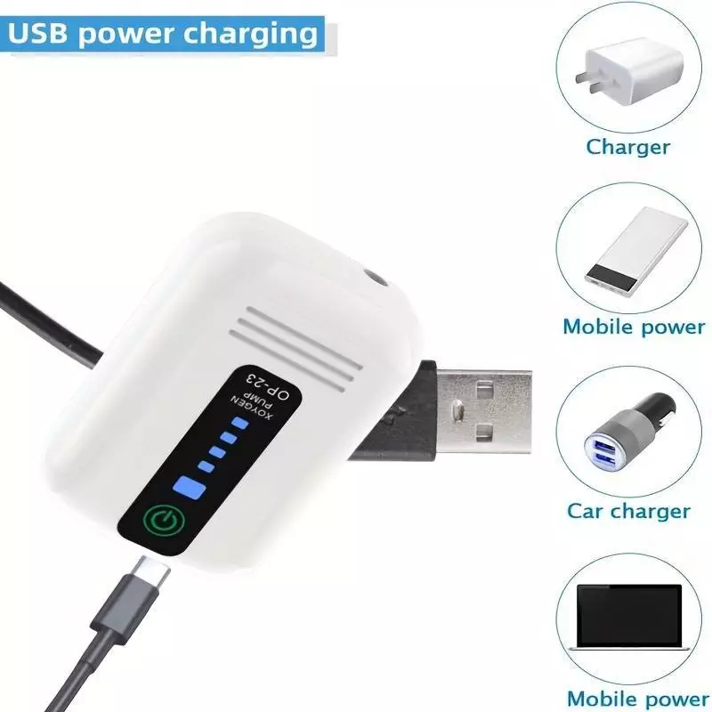 เครื่องปั๊มออกซิเจนตู้ปลา พกพาได้ แบตอึด 90 ชม. รูคู่ ชาร์จ USB เหมาะสำหรับตกปลากลางแจ้ง ใช้ในตู้ปลา/ถังเลี้ยงปลา thumbnail 7
