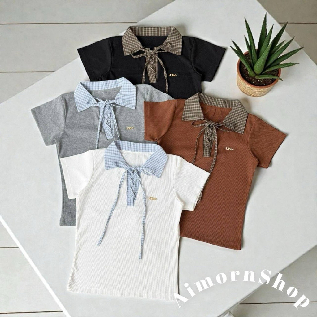 🔥aimorn_shop🔥เสื้อครอปคอปก ลายจุด งานสวยมาก ติดอะไหล่หน้าอก ผ้าใส่สบายสุดๆ แมทช์ง่าย รูปที่ 7