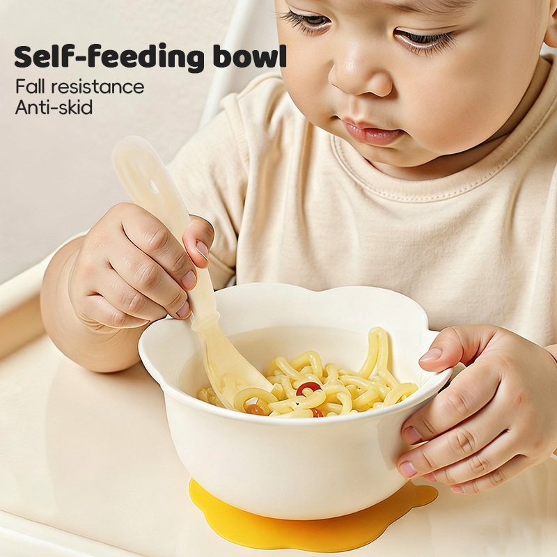 ชามซิลิโคนเด็ก ชามดูดด้านล่าง ชามเด็ก ชามอาหารเสริมเด็ก ชามก้นดูด พร้อมช้อนทานข้าว สำหรับเด็ก สีสันสดใส - รูปที่ 2