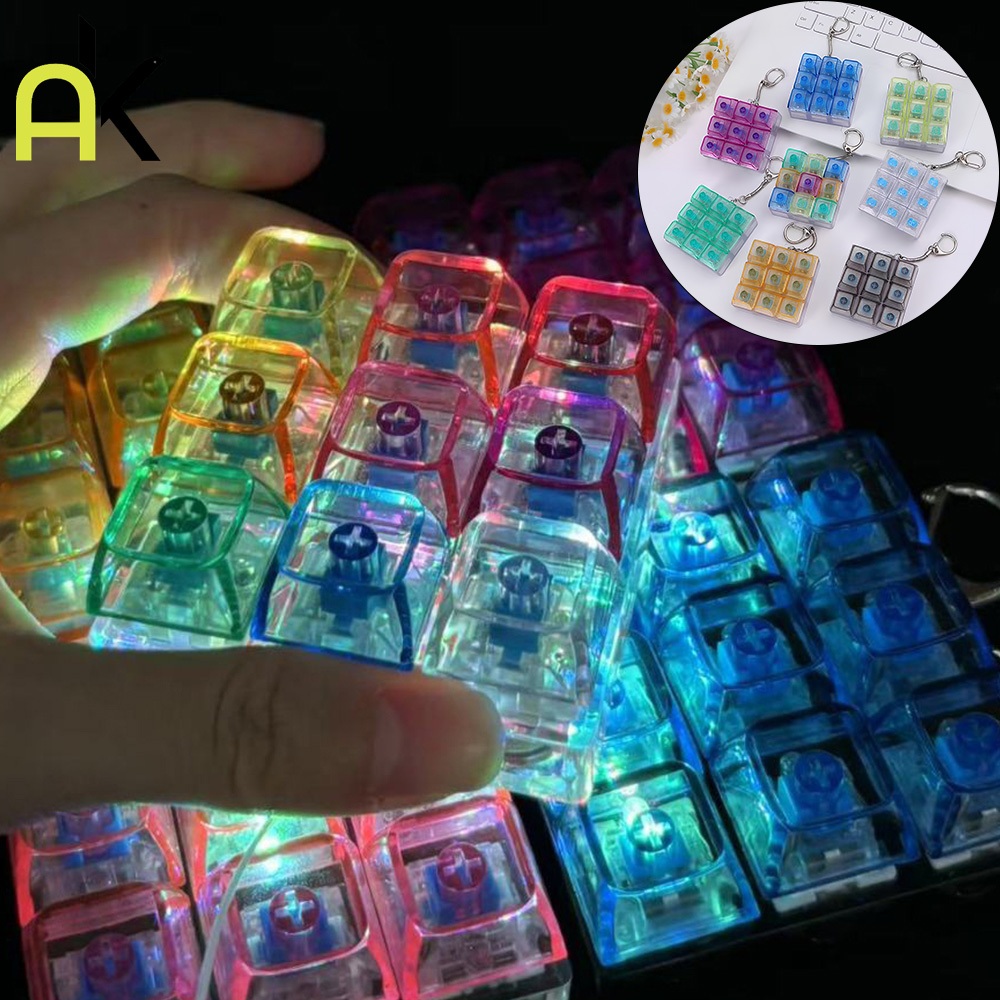 AK【คีย์บอร์ดของเล่น✨】9 คีย์บอร์ด มีไฟ ปุ่มกด คลิกเพลินๆ พวงกุญแจ Fidget