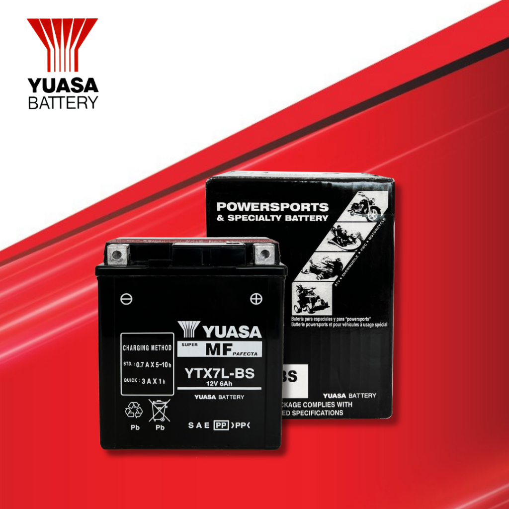 YUASA รุ่น YTX7L-BS ขนาด 12V แบตเตอรี่มอเตอร์ไซค์แบบแยกน้ำ 6.0Ah