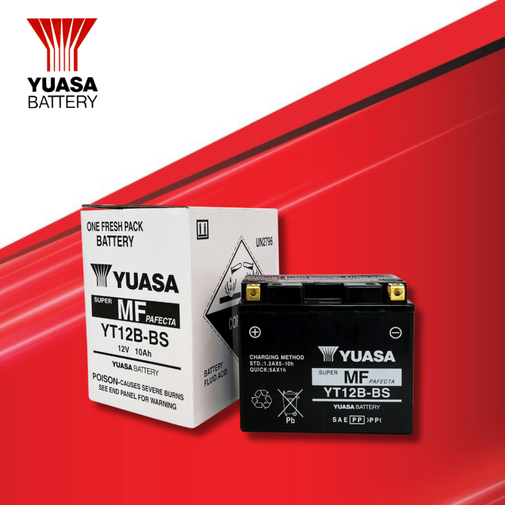 YUASA รุ่น YT12B-BS ขนาด 12V แบตเตอรี่มอเตอร์ไซค์แบบแยกน้ำ 10.0Ah