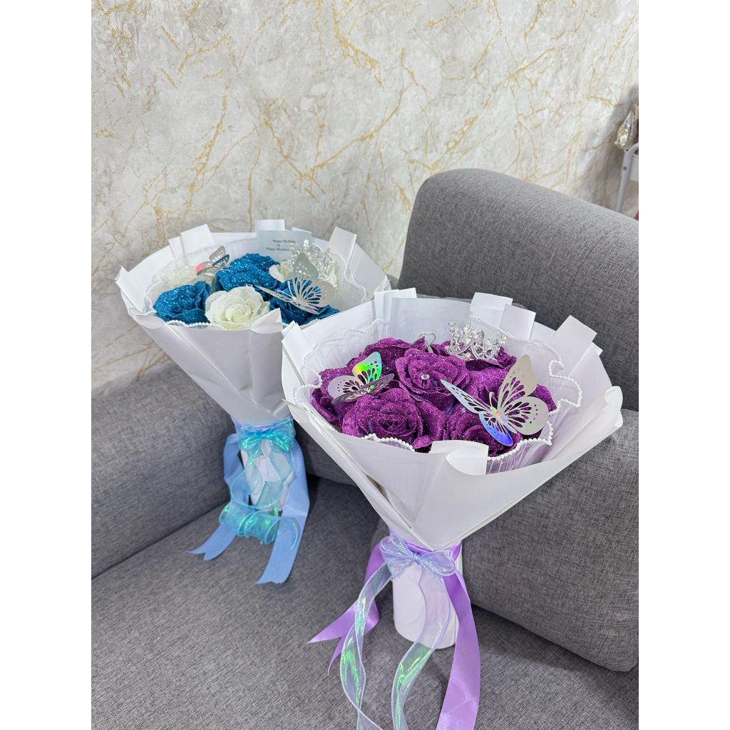 ส่ง1-2ก.พ.📍กุหลาบกลิตเตอร์🌹ช่อ7ดอก ฟรี!!!ของตกแต่ง - รูปที่ 5