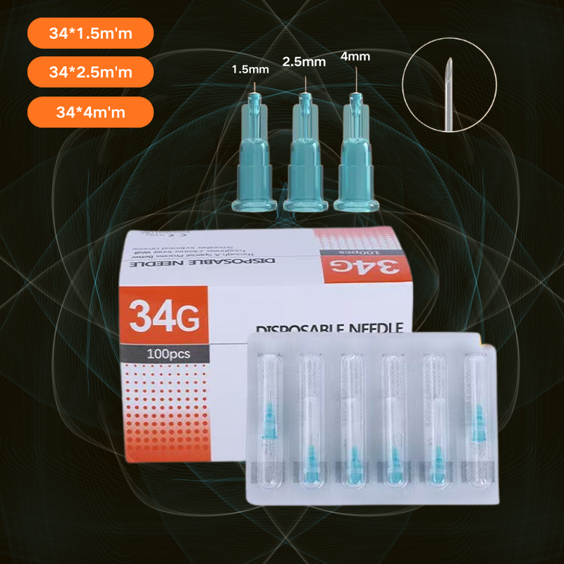 ปลายเข็มสำหรับเครื่องสำอางบนใบหน้าแบบใช้แล้วทิ้ง ขนาด 34G/1.5/2.5/4/6 มม. ปลายเข็มที่ผ่านการฆ่าเชื้อแบบละเอียดพิเศษ