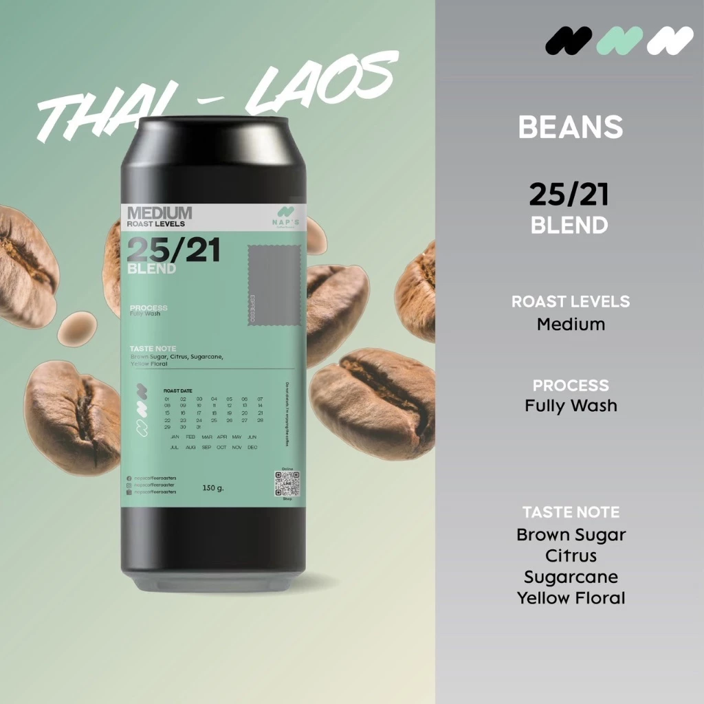 Naps Coffee Roasters เมล็ดกาแฟลาวผสมปางขอนคั่วกลาง 25/21 - House Blend 150G