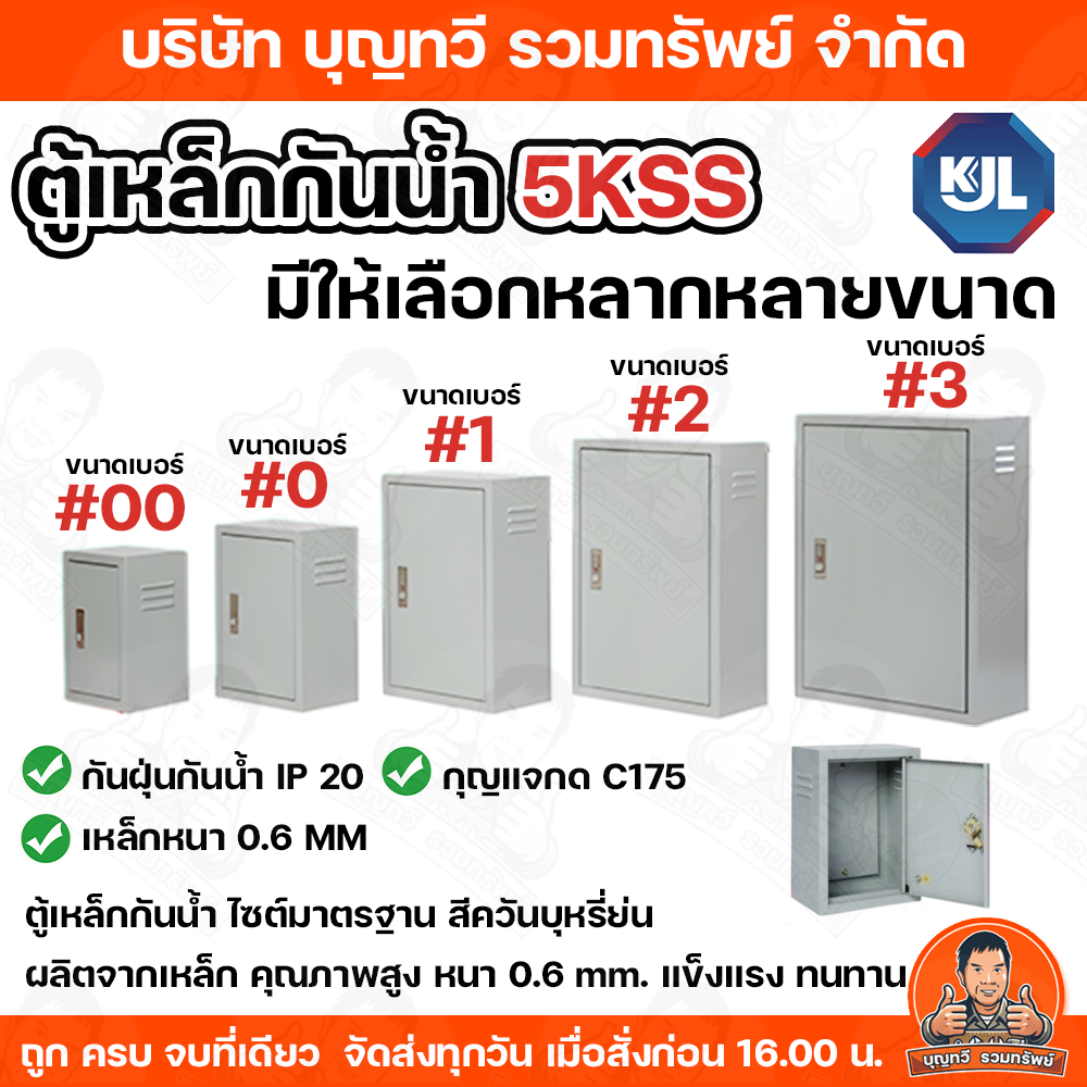 KJL ตู้เหล็กกันน้ำ 5KSS ตู้ไซส์มาตรฐาน แบบธรรมดา สีควันบุหรี่ย่น เหมาะสำหรับติดตั้งภายในอาคาร มาตรฐานกันน้ำIP20(มอก) 5K