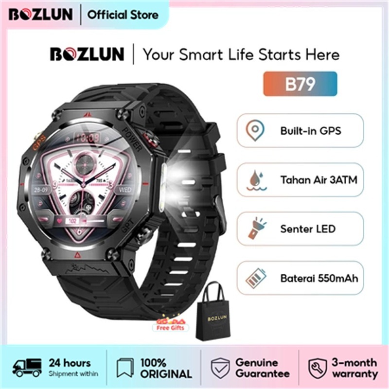 Bozlun🔥Smartwatch B79 GPS ตำแหน่งสมาร์ทนาฬิกา 3ATM กันน้ำพร้อมศูนย์LED 100+โหมดกีฬานาฬิกากีฬากลางแจ้ 1.39"