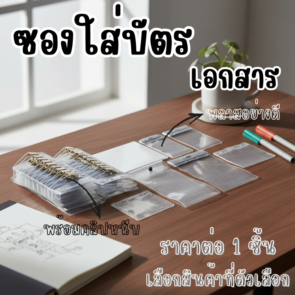 ซองใส่บัตร ซองพลาสติกใส ใส่บัตรพนักงาน บัตรประชาชน บัตรATM เอกสาร ใส่ได้หลากหลาย พลาสติกอย่างดี มีคลิปหนีบพร้อมYC