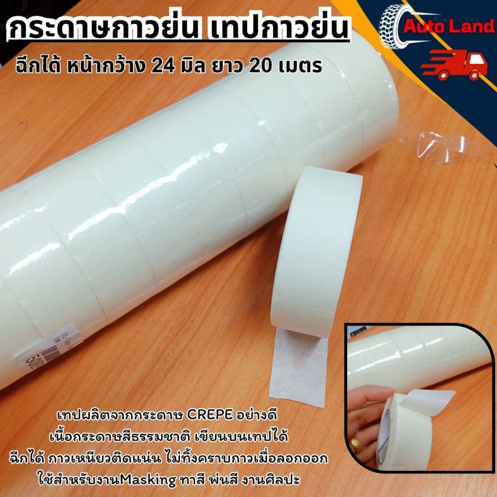 🔥พร้อมส่ง🔥เทปกระดาษกาวย่น เทปย่น ฉีกได้ เทปติดพ่นสี กระดาษกาวย่น หน้ากว้าง 24 มิล ยาว 20 เมตร เทปกาวหนังไก่ ราคา/ 1ม้วน