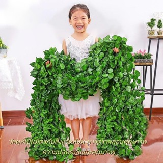 ใบไม้สีเขียว เถาวัลย์เทียม ของแต่งบ้าน เถาวัลย์พวงหรีด 1 เมต…