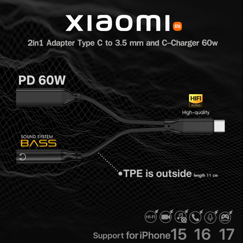 🏆Xiaomi,Redmi,POCO_Type-C to C/60W to 3.5mm(2in1)สายแปลงหูฟัง HiFi-Audio / Hi-Re