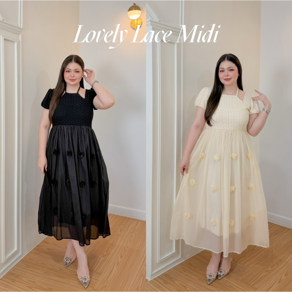 Lady M | Lovely Lace Midi dress plussize เดรสยาว สำหรับสาวอวบ ดีไซน์หวานๆ เก๋ๆ ใส่ออกงานกลางวัน ออกเดท