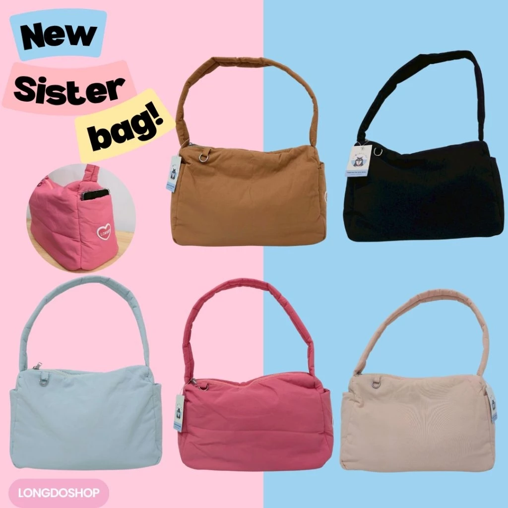 Longdopaws : Sister bag กระเป๋าสะพาย ผ้ากันน้ำ มีซิปปิด มีช่องด้านข้าง