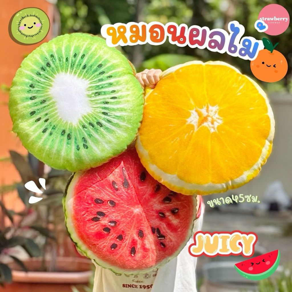หมอนพิมพ์ลายผลไม้ หมอนแตงโม หมอนส้ม หมอนกีวี่ ของใช้ในบ้าน ของแต่งห้อง