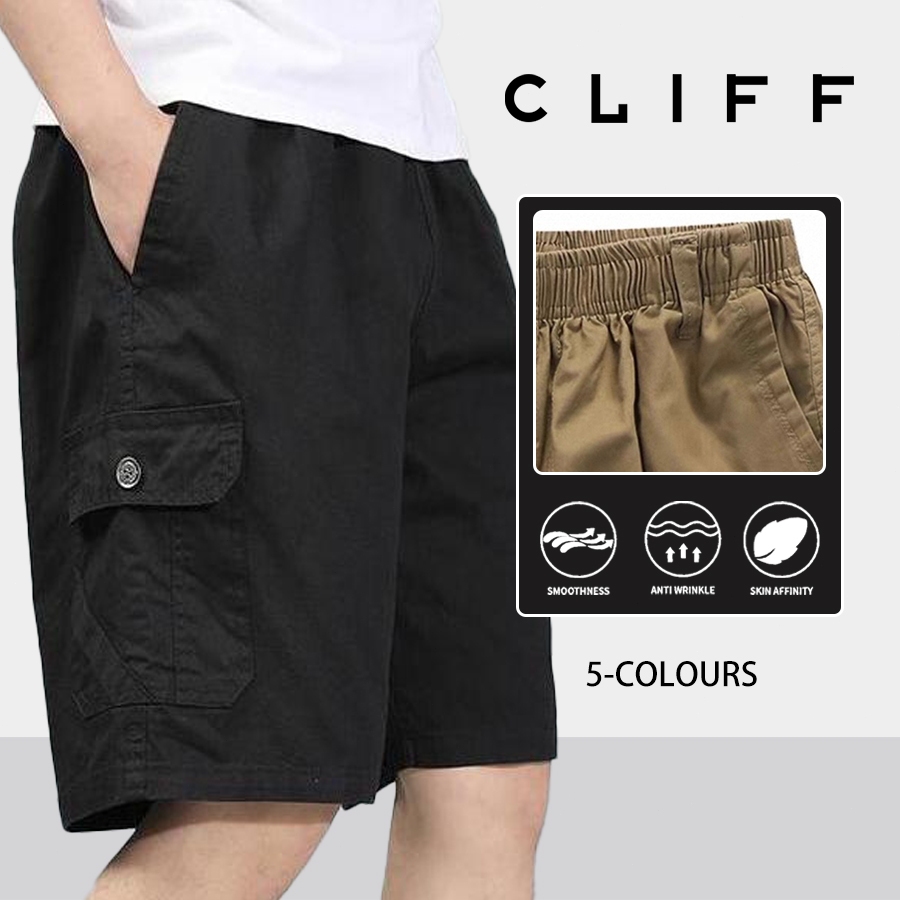 CLIFF ผ้าฝ้ายบริสุทธิ์ ผู้ชาย กางเกงขาสั้น ขนาดใหญ่L-5XL หลากสี Cotton Casual Plain