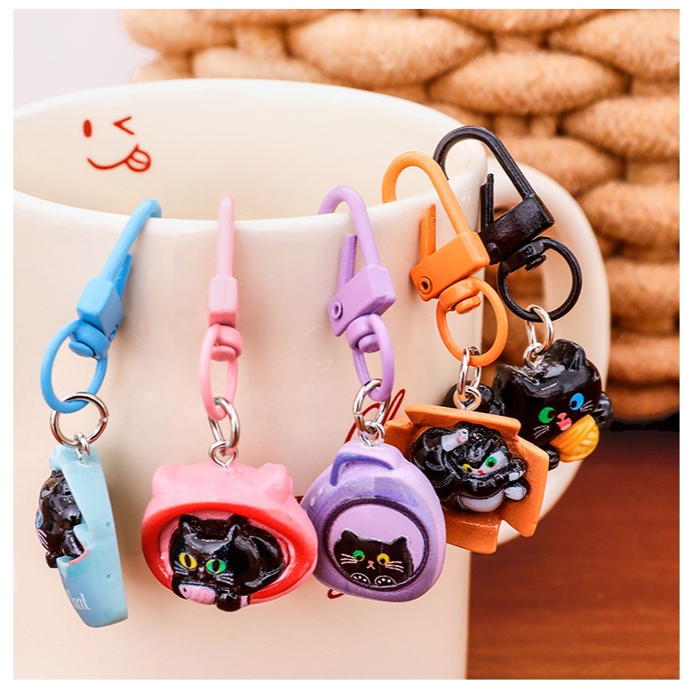 พวงกุญแจแมวดำสุดน่ารักสำหรับนักเรียน พวงกุญแจ DIY รูปที่ 8