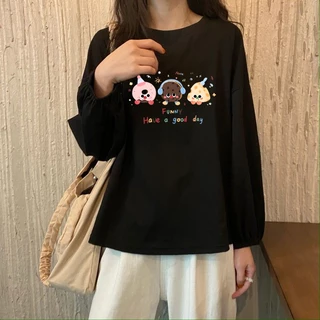เสื้อแขนบอลลูนสาวอวบ oversize เสื้อผ้าสาวอวบแฟชั่นมาใหม่ ลายการ์ตูนน่ารัก เสื้อยืดแขนยาวผู้หญิงที่กําลังฮิต ฤดูร้อนใหม่