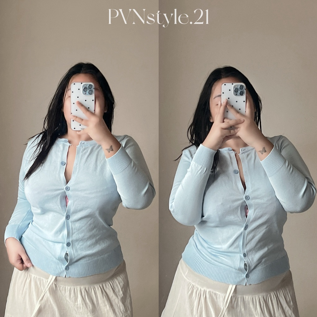 เสื้อคลุมคาดิแกนสาวอวบผ้าไหมพรม อก 38-54