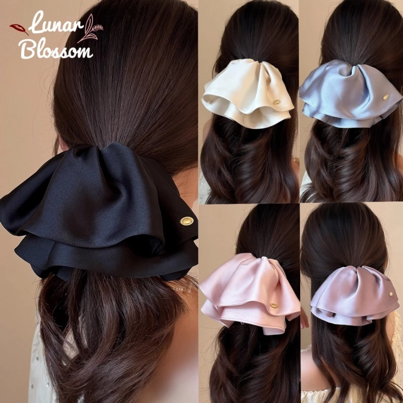 Lunar Blossom🎀🎀กิ๊บติดผมหางม้าผ้าซาตินเนื้อหนา เหมาะสำหรับทรงผมมัดครึ่งหัวของผู้หญิง กิ๊บติดผมทรงฉลามเก๋ๆ