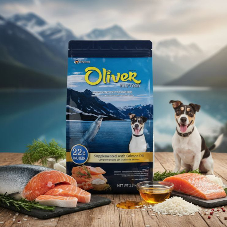 Oliver โอลิเวอร์ อาหารสุนัขโต รสแซลมอนรมควัน 1.5Kg