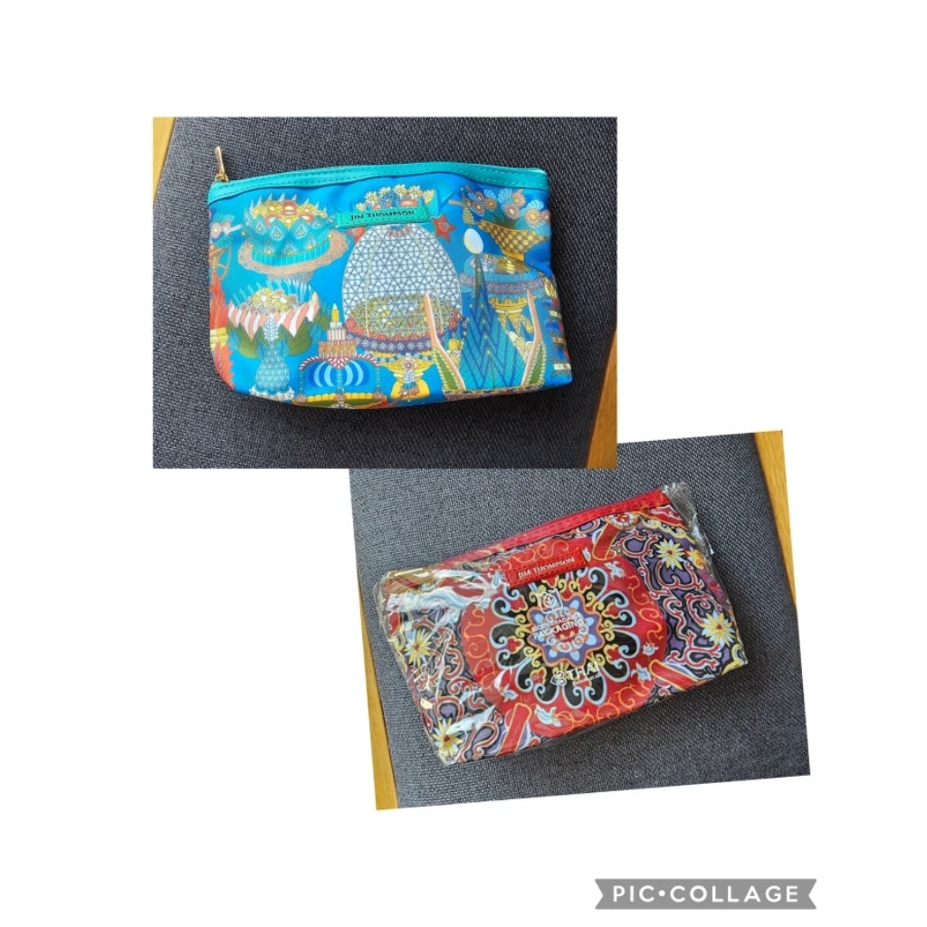 กระเป๋าใส่เครื่องสำอางค์ Jim Thompson สีฟ้า, สีแดง