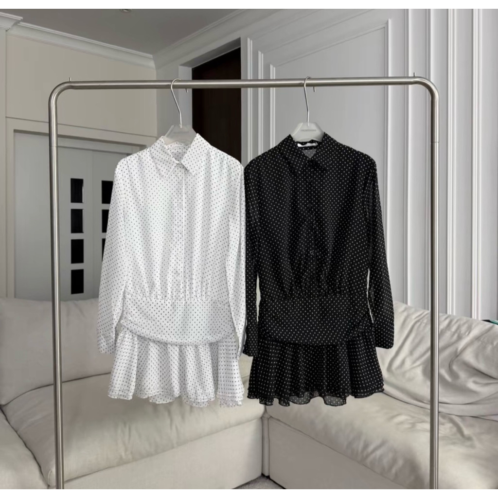 PROMTHONG BKK : Dress Shirt Polkadots PROMTHONG สีดำ XL (new)