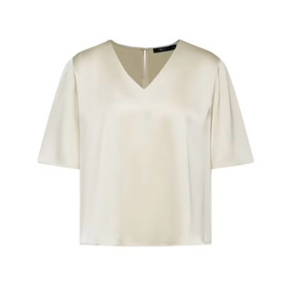 G2000 เสื้อแขนสั้นสีเบจ Satin Blouse เสื้อทำงานสำหรับผู้หญิง