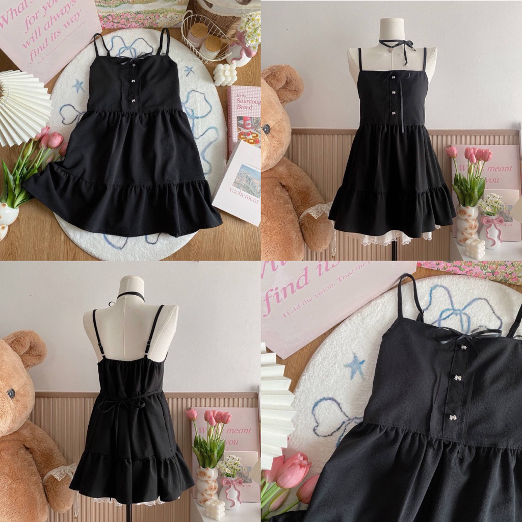 🩵 Freya Top เสื้อสายเดี่ยวตัวยาวแต่งกระดุมโบว์ มีเชือกผูกเอว