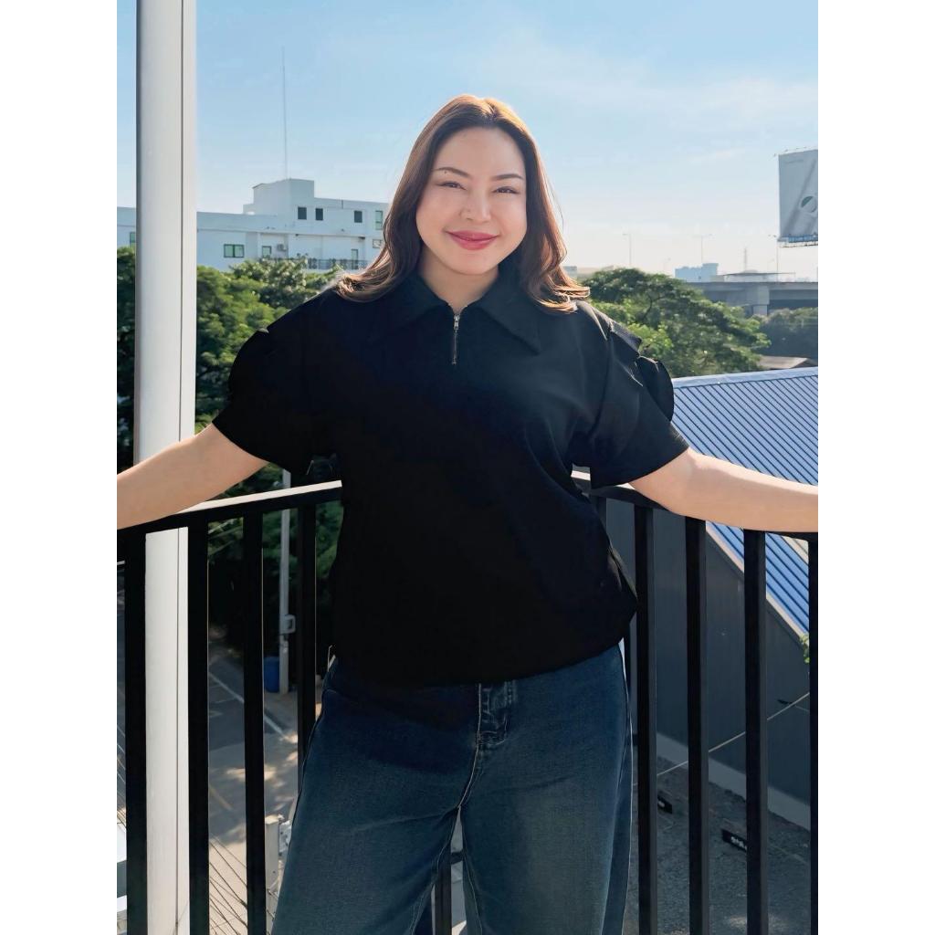 FAMOUS เสื้อคอปกซิปแขนกุหลาบ #FFK2601
