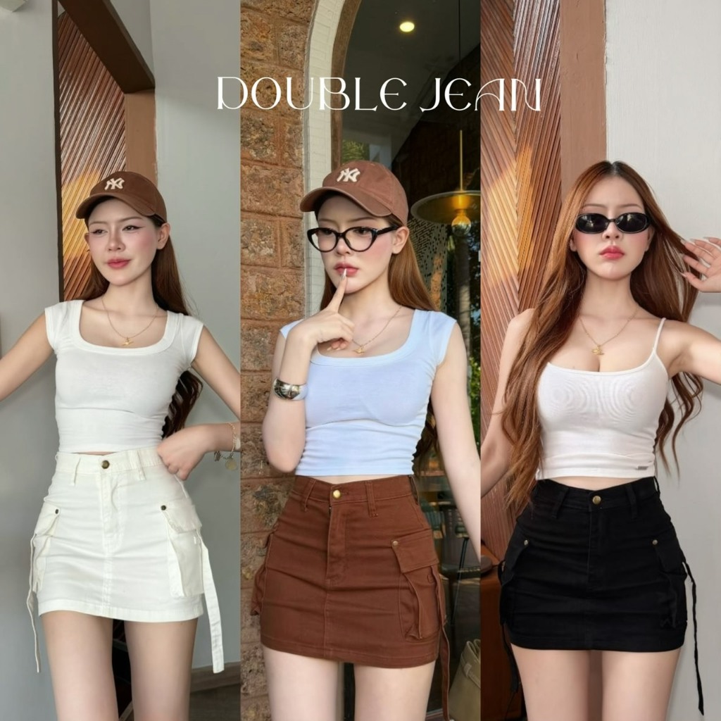 [DBJ] กระโปรงยีนส์คาร์โก้ป้าย DADAjeans เอวสูงเก็บทรง ดีไซน์เชือกเก๋ๆ ผ้ายีนส์สีสวยมาก [ S - XL]