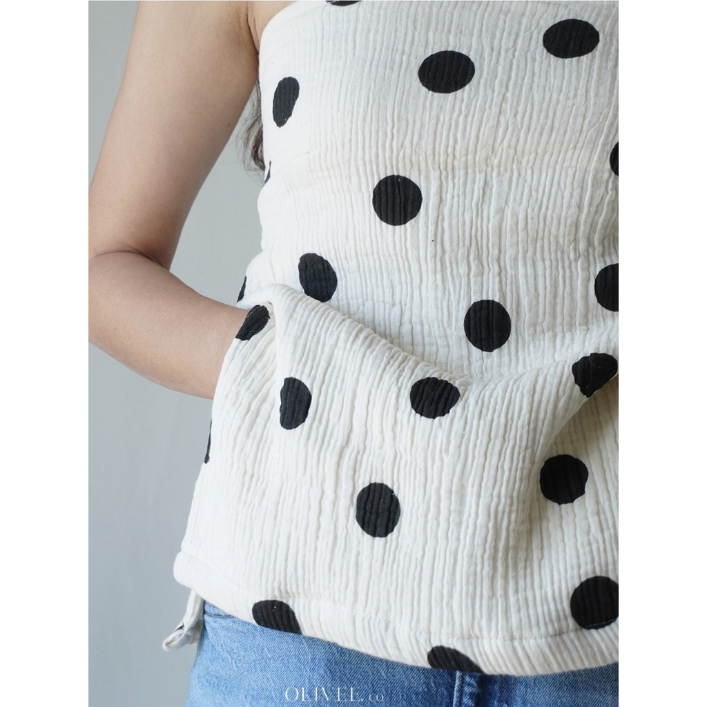 OLIVEE.co : Rinacsi Top Cotton Volume 2 เกาะอกผ้าฝ้ายสาลู 3 ชั้น สม็อคหลังยางยืด ดีเทลกระดุมผ้า มีกระดุมสำรองแถมให้ - รูปที่ 6