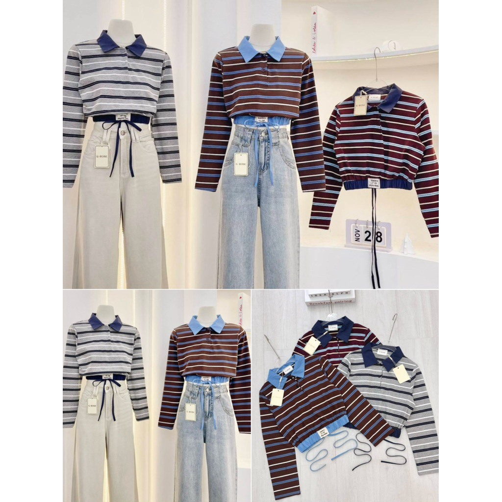 G-Rose 💖New Collection 💖เสื้อทรงเชิ้ตแขนยาวผ้ายืดลายริ้วสีสวยติดเทรนสุดๆมาพร้อมกับแต่งสมอคเอว