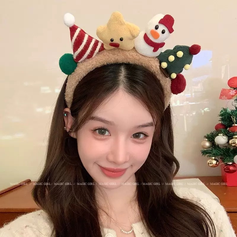 🎄🎅🏻2026  นเกิดหมวกด้านบนหมวกคาดศีรษะสาวน่ารักพรรคหมีภาพทัวร์คาดศีรษะ  ที่คาดผมคริสต์มาสใหม่