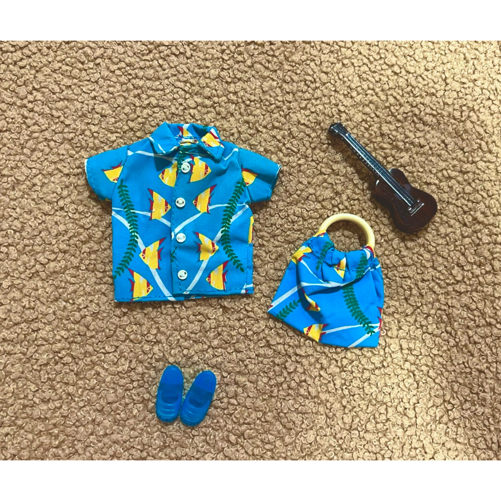 Blythe official dress set aloha spirit hawaiian shirt,bag+sandle,rement ukulele