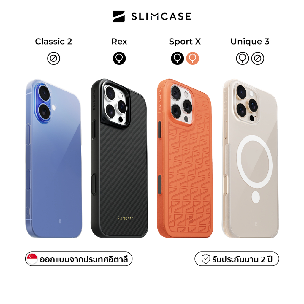 เคส iPhone 16 Pro Max/16 Pro/16 Plus/16 Slimcase - กันเหลือง บางเฉียบ รองรับชาร์จไร้สาย ประกัน 2 ปี